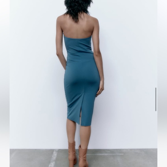 Zara STRAPLESS DRESS BLUE - Picture 6 of 9